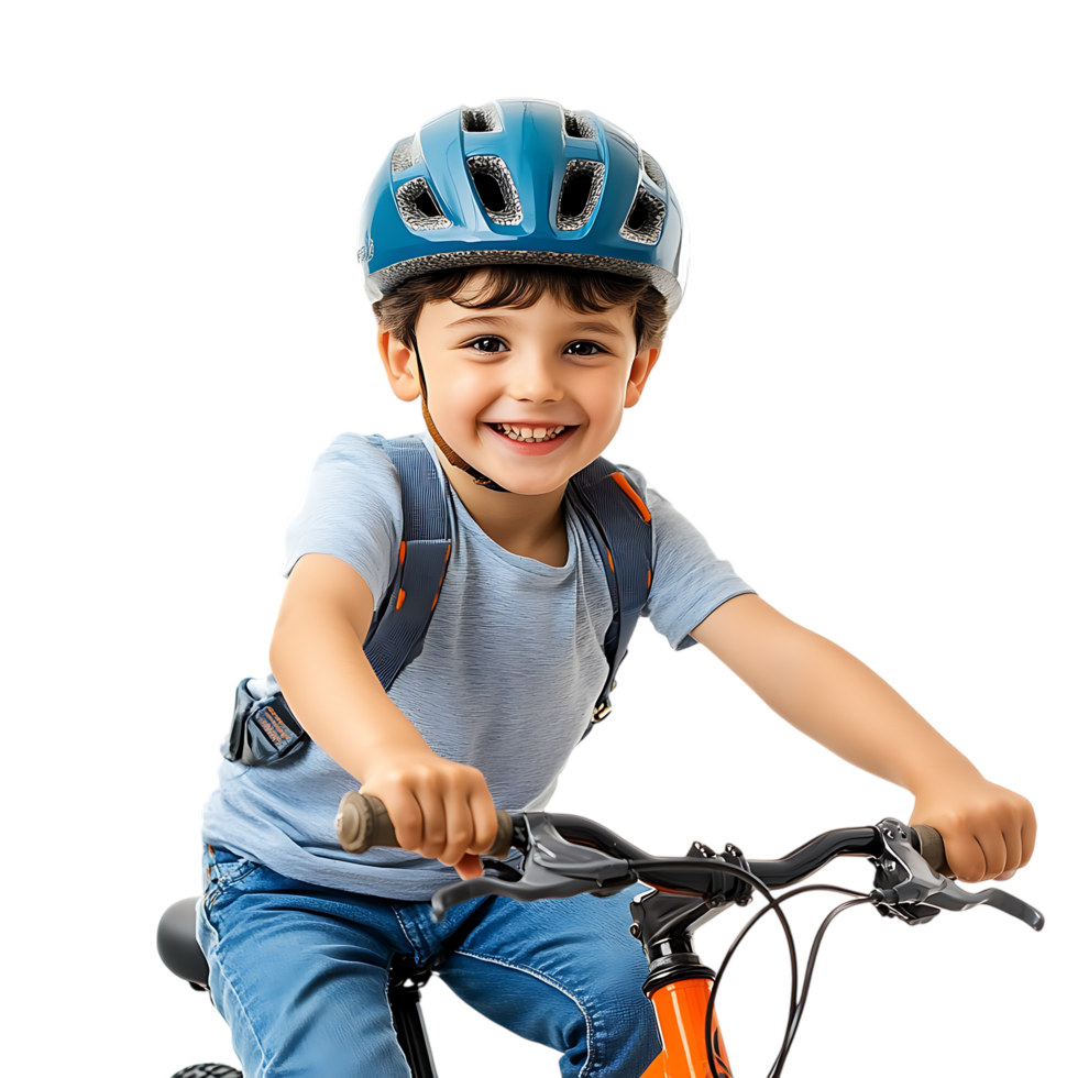 PNG Smiling Boy Riding Bicycle Against Transparent Background