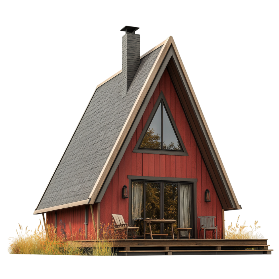 A-Frame Tiny House Weekend Cabin with Chimney Vector 3D png
