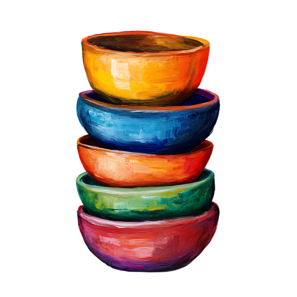 PNG Vibrant Hand-Painted Stacked Pots Against Transparent Background
