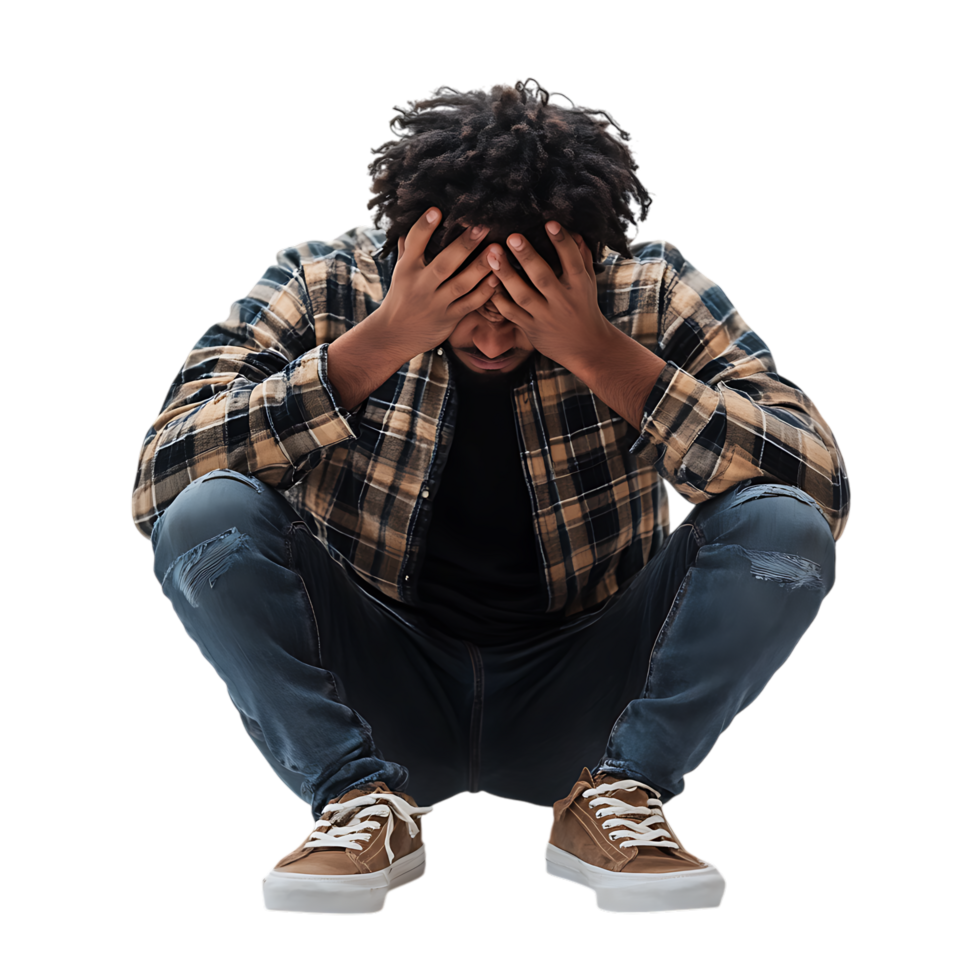 PNG Person Feeling Depressed and Showing Signs of Sadness Against Transparent Background