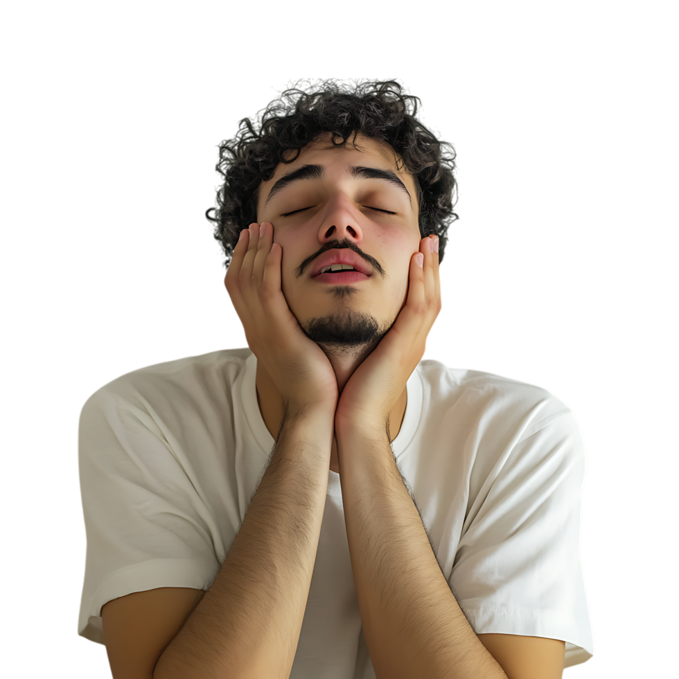 PNG Person Feeling Tired and Sleepy Suggesting Exhaustion Against Transparent Background