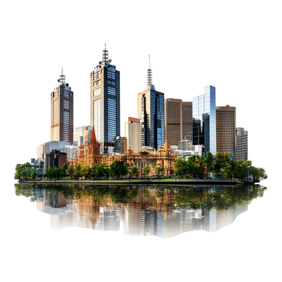 A city skyline with a picture of a cityscape isolated png