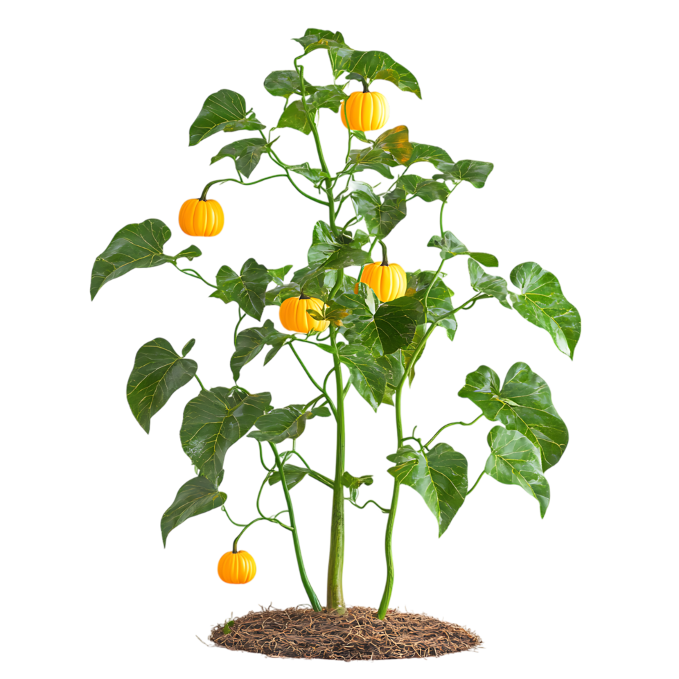 PNG Pumpkin Plant in Autumn A Vibrant Fall Harvest Scene Against Transparent Background