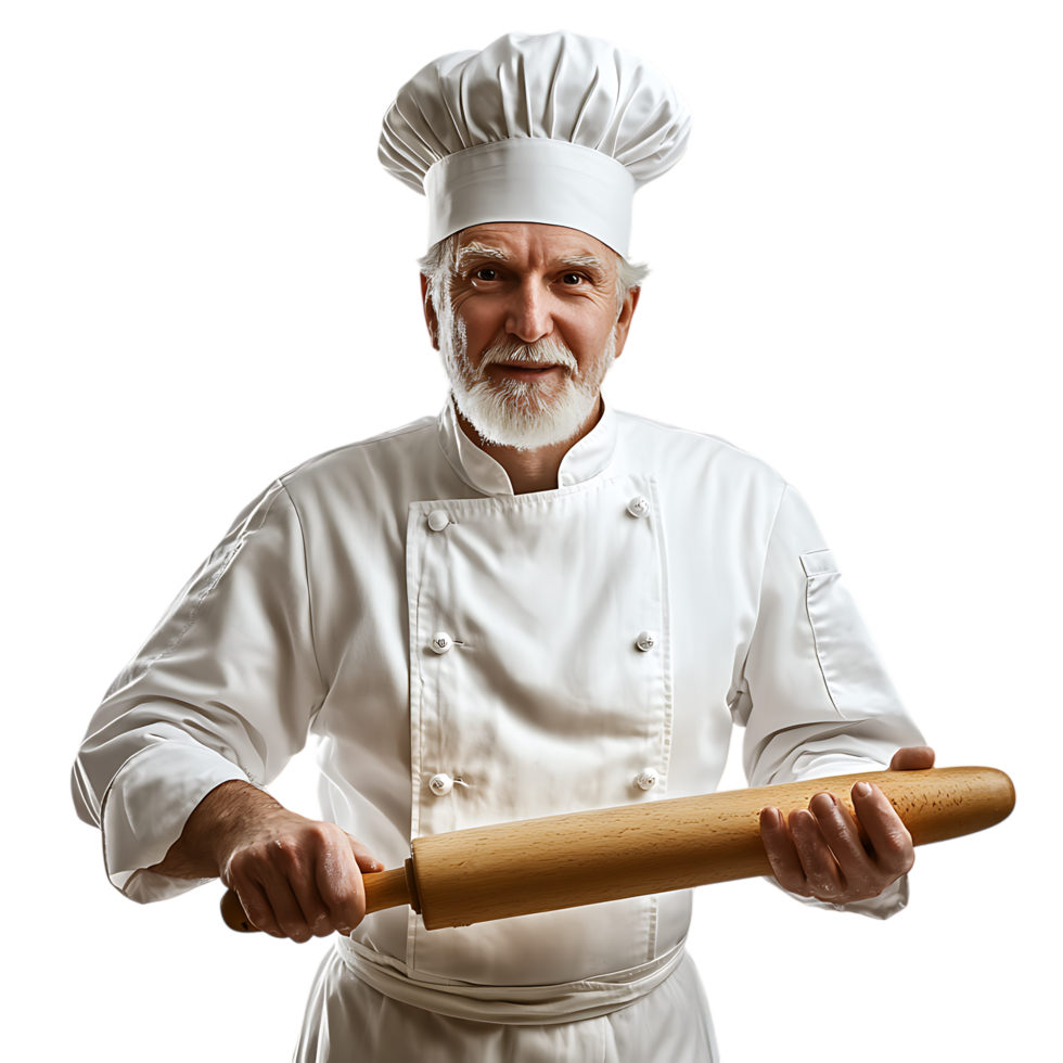 PNG Senior Chef with a Rolling Pin Against Transparent Background