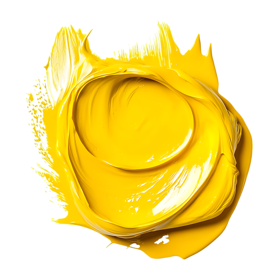 PNG Vibrant Yellow Paint Swirl Abstract Masterpiece Against Transparent Background for Artistic Designs, Creative Branding, or Modern Art Concepts