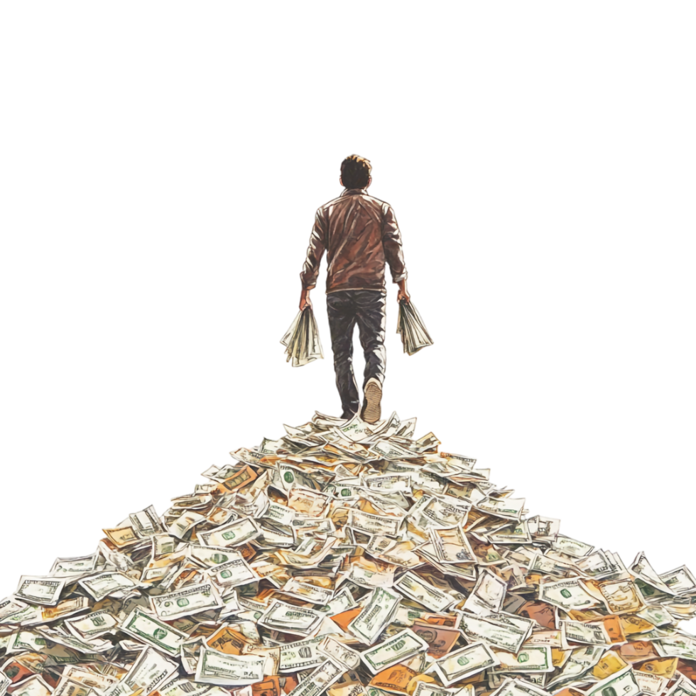 A Man with a Lot of Money in His Hands is Walking Across png