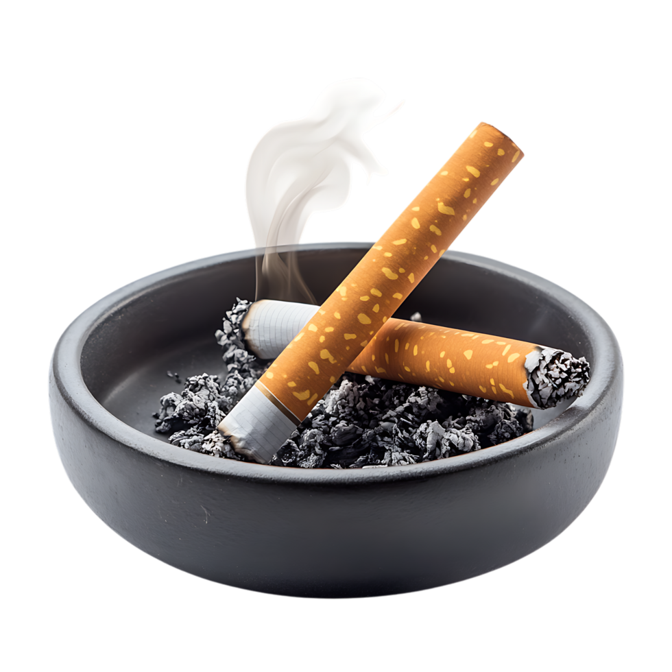 PNG Smoking Cigarette in Ashtray Close-Up Against Transparent Background