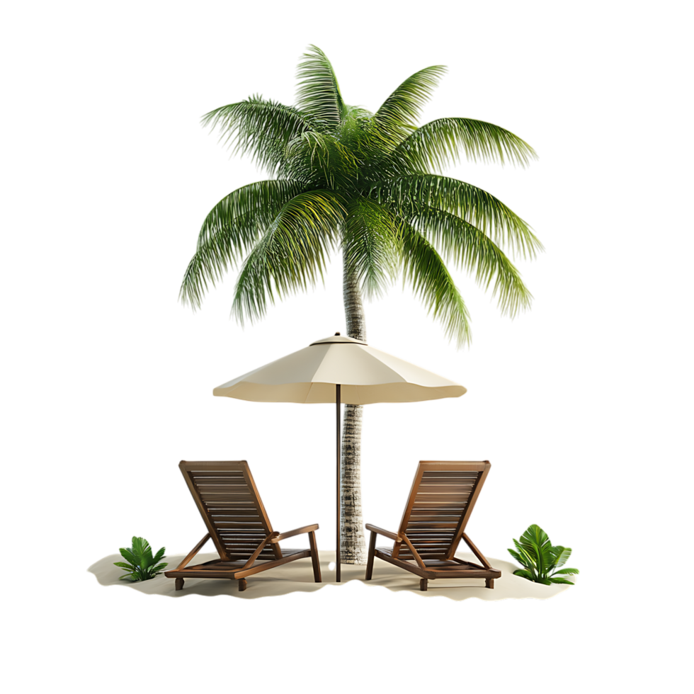 PNG Summertime Beach Paradise 3D Render Against Transparent Background