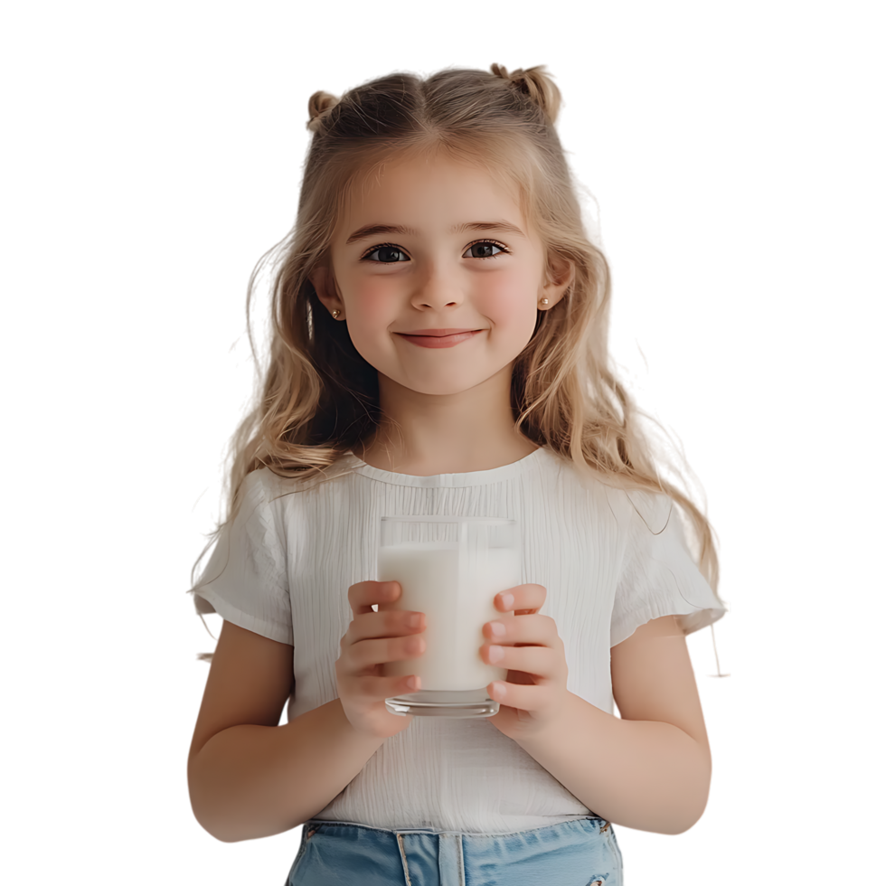 PNG Little Girl Holding a Glass of Milk Against Transparent Background