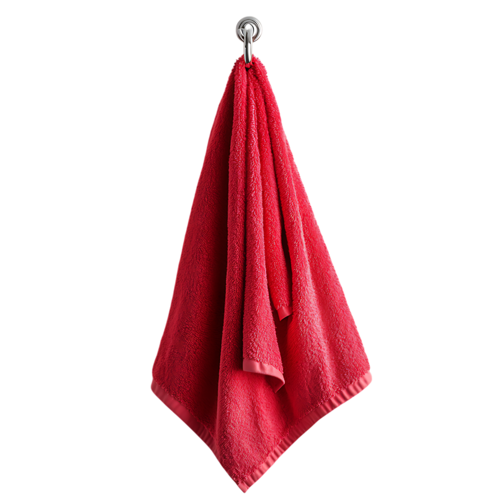 PNG Luxury Bathroom Towel Hanging on Chrome Hook Against Transparent Background
