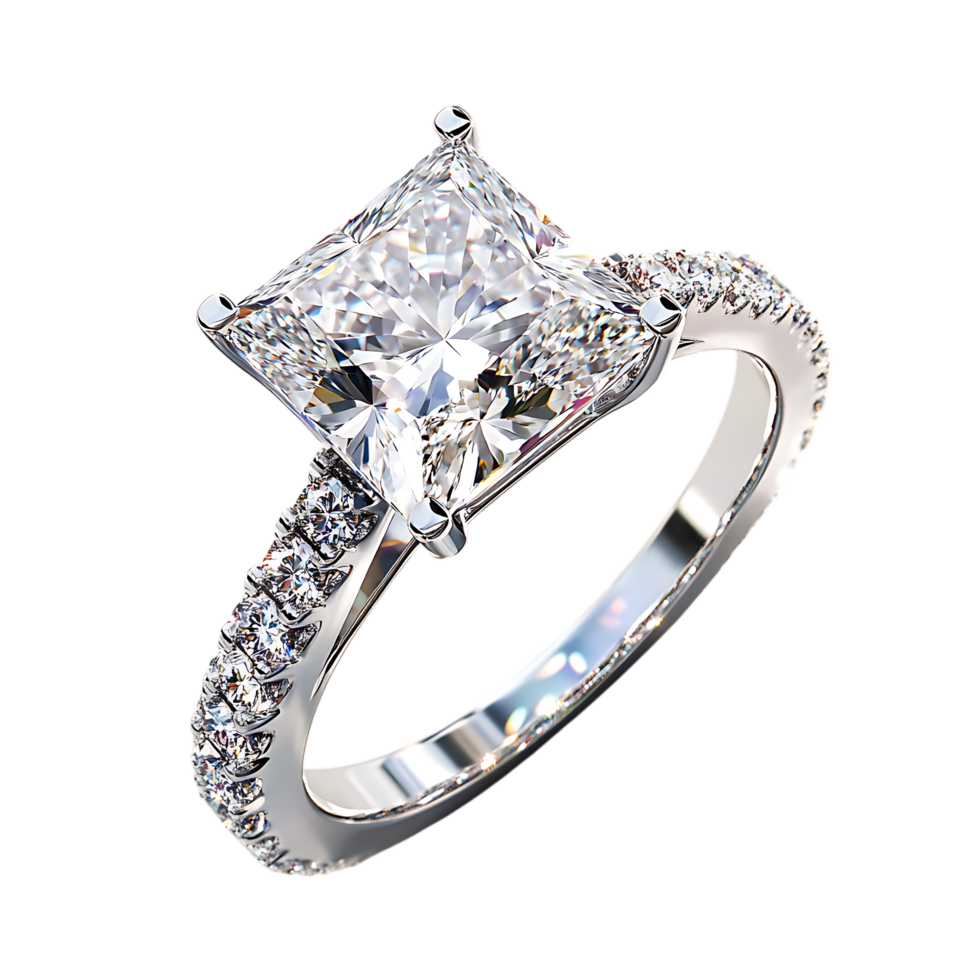 PNG Radiant Princess Cut Diamond Ring A Dazzling Masterpiece Against Transparent Background