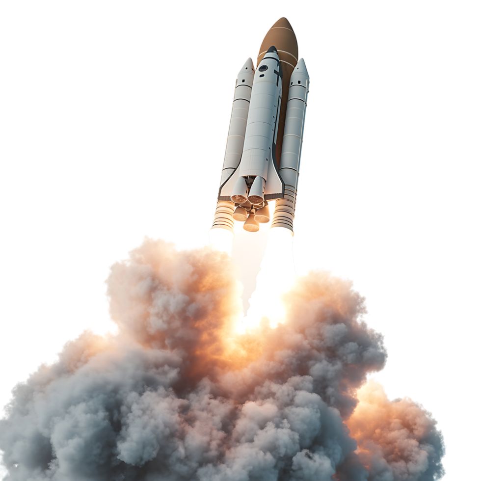 PNG White Rocket Launching into Space A 3D Render of a Spacecraft Against Transparent Background for Aerospace Branding, Science Illustrations, or Futuristic Concepts