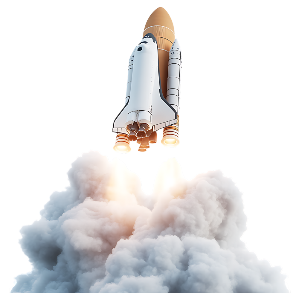 PNG White Rocket Launching into Space A 3D Render of a Spacecraft Against Transparent Background for Aerospace Branding, Science Illustrations, or Futuristic Concepts