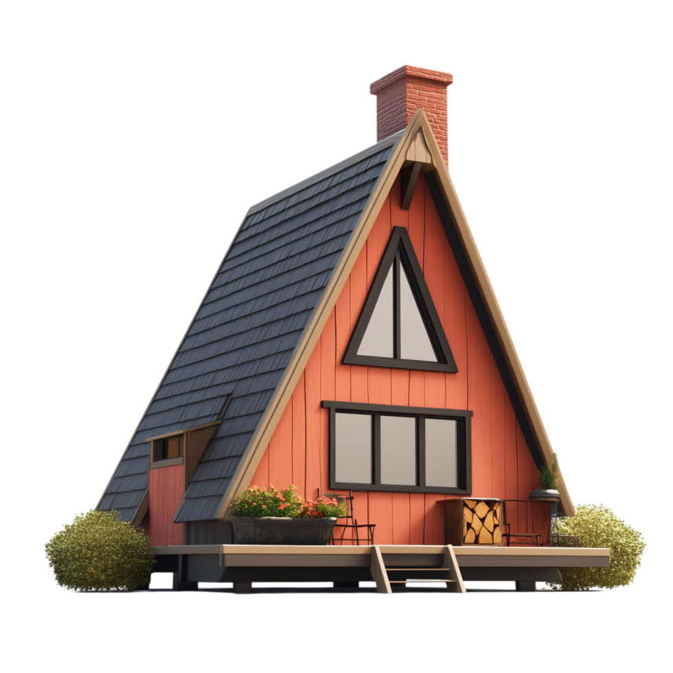 A-Frame Tiny House Weekend Cabin with Chimney Vector 3D png