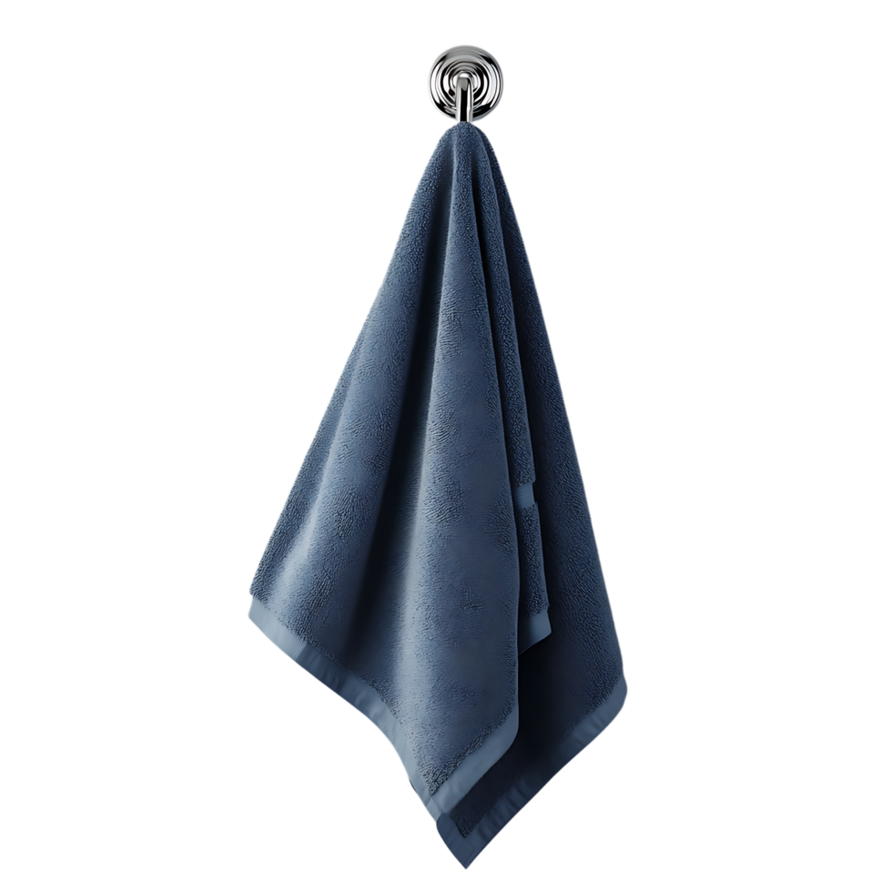 PNG Luxury Bathroom Towel Hanging on Chrome Hook Against Transparent Background