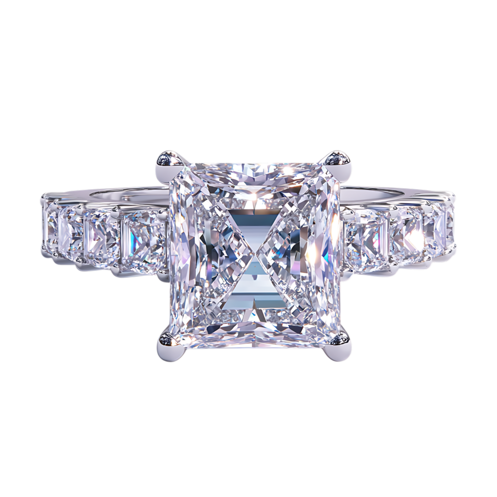 PNG Radiant Princess Cut Diamond Ring A Dazzling Masterpiece Against Transparent Background