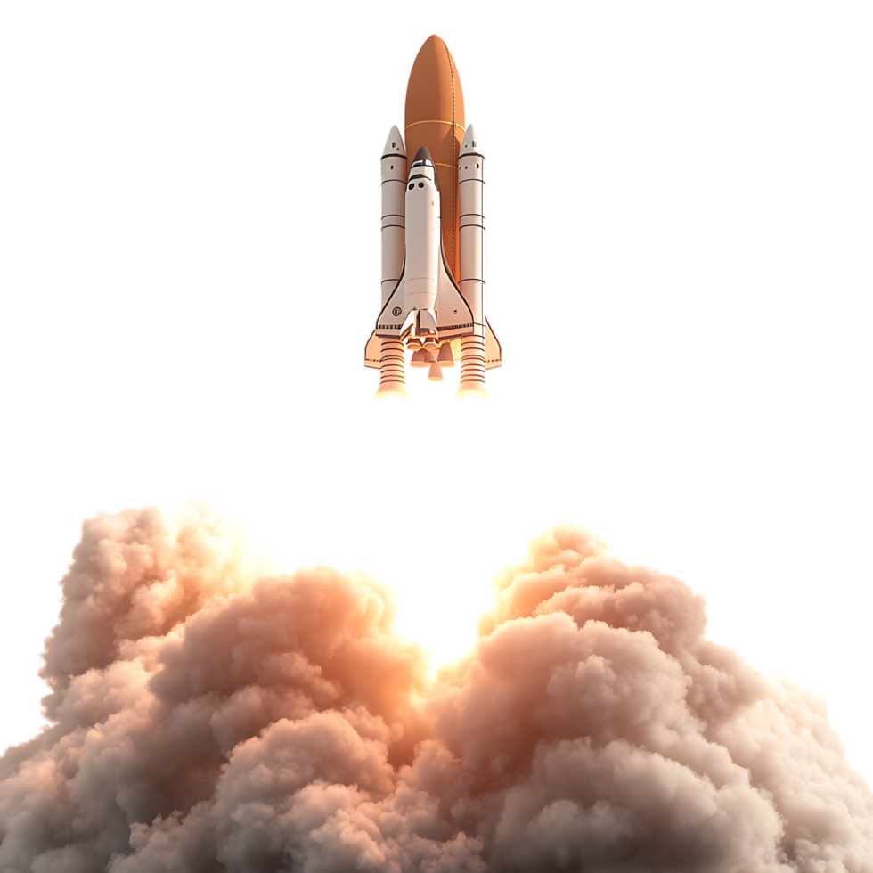 PNG White Rocket Launching into Space A 3D Render of a Spacecraft Against Transparent Background for Aerospace Branding, Science Illustrations, or Futuristic Concepts