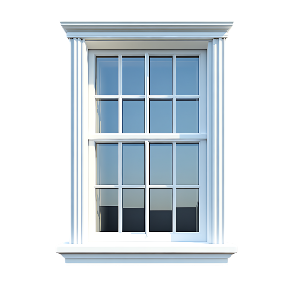 PNG White Double-Hung Window Against Transparent Background for Architectural Mockups, Home Improvement Branding, or Interior Design Concepts