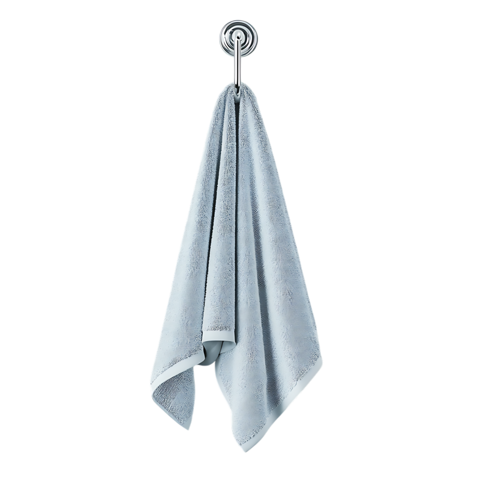 PNG Luxury Bathroom Towel Hanging on Chrome Hook Against Transparent Background