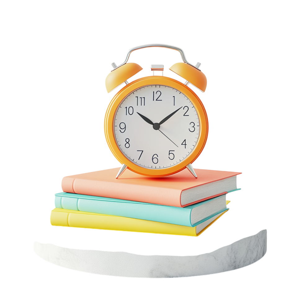 Alarm Clock with Stack of Books - Back to School Concept png