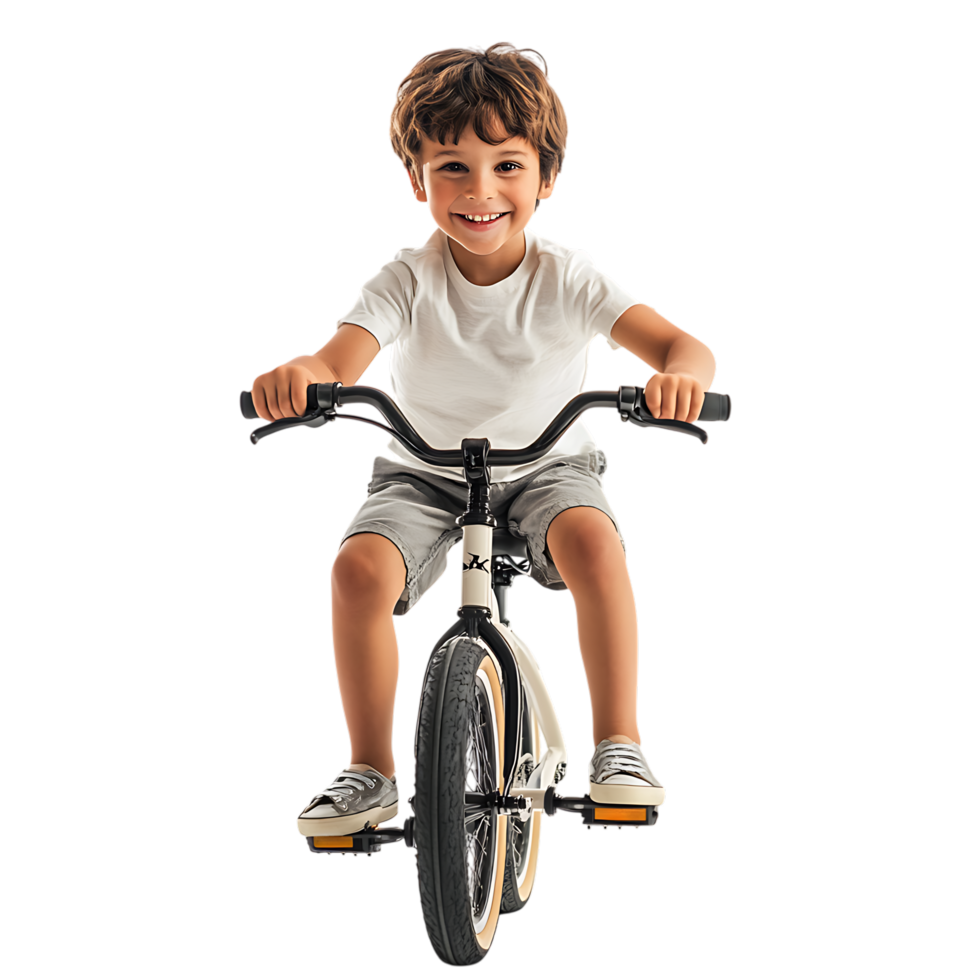 PNG Smiling Boy Riding Bicycle Against Transparent Background