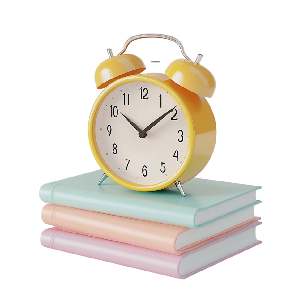 Alarm Clock with Stack of Books - Back to School Concept png