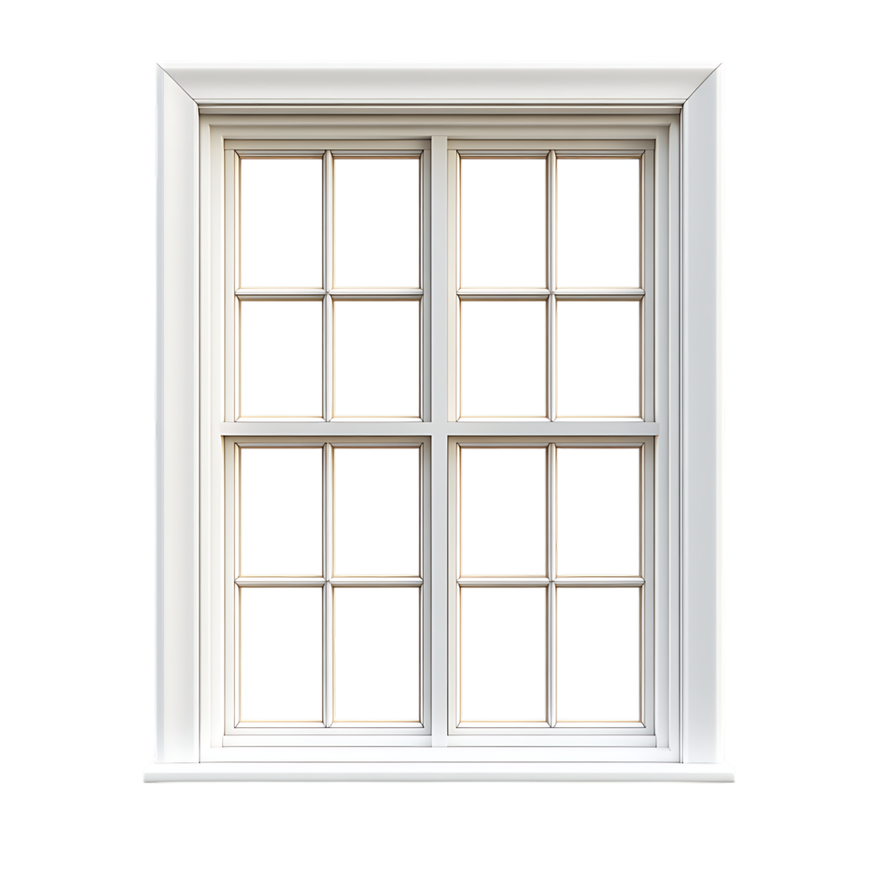PNG White Double-Hung Window Against Transparent Background for Architectural Mockups, Home Improvement Branding, or Interior Design Concepts