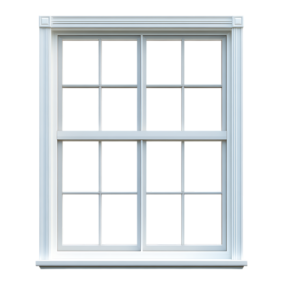 PNG White Double-Hung Window Against Transparent Background for Architectural Mockups, Home Improvement Branding, or Interior Design Concepts