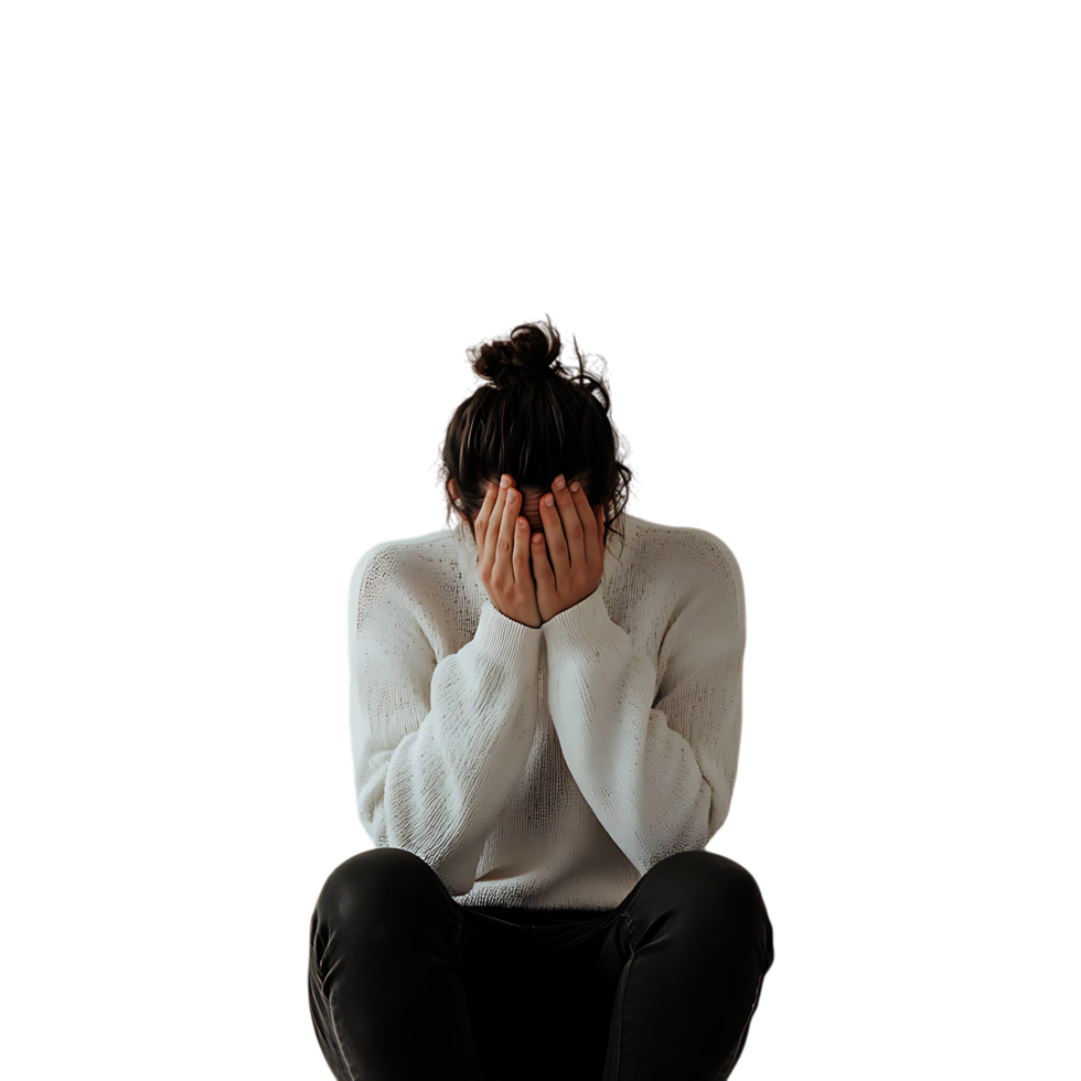 PNG Person Feeling Depressed and Showing Signs of Sadness Against Transparent Background