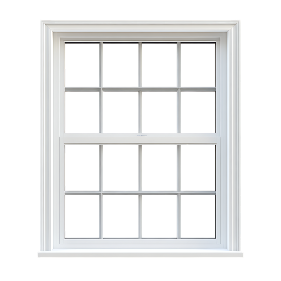 PNG White Double-Hung Window Against Transparent Background for Architectural Mockups, Home Improvement Branding, or Interior Design Concepts