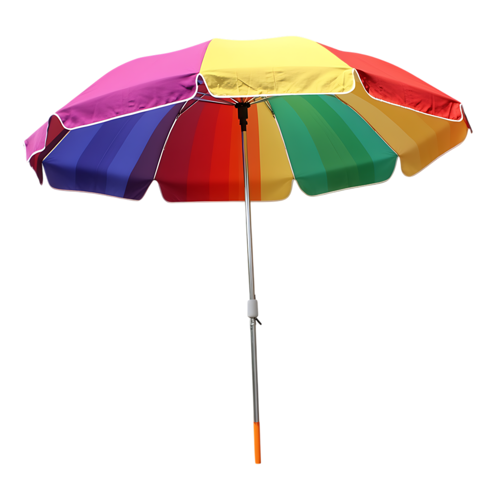 PNG Vibrant Rainbow Beach Umbrella Against Transparent Background for Summer Promotions, Beach Resort Branding, or Vacation-Themed Designs