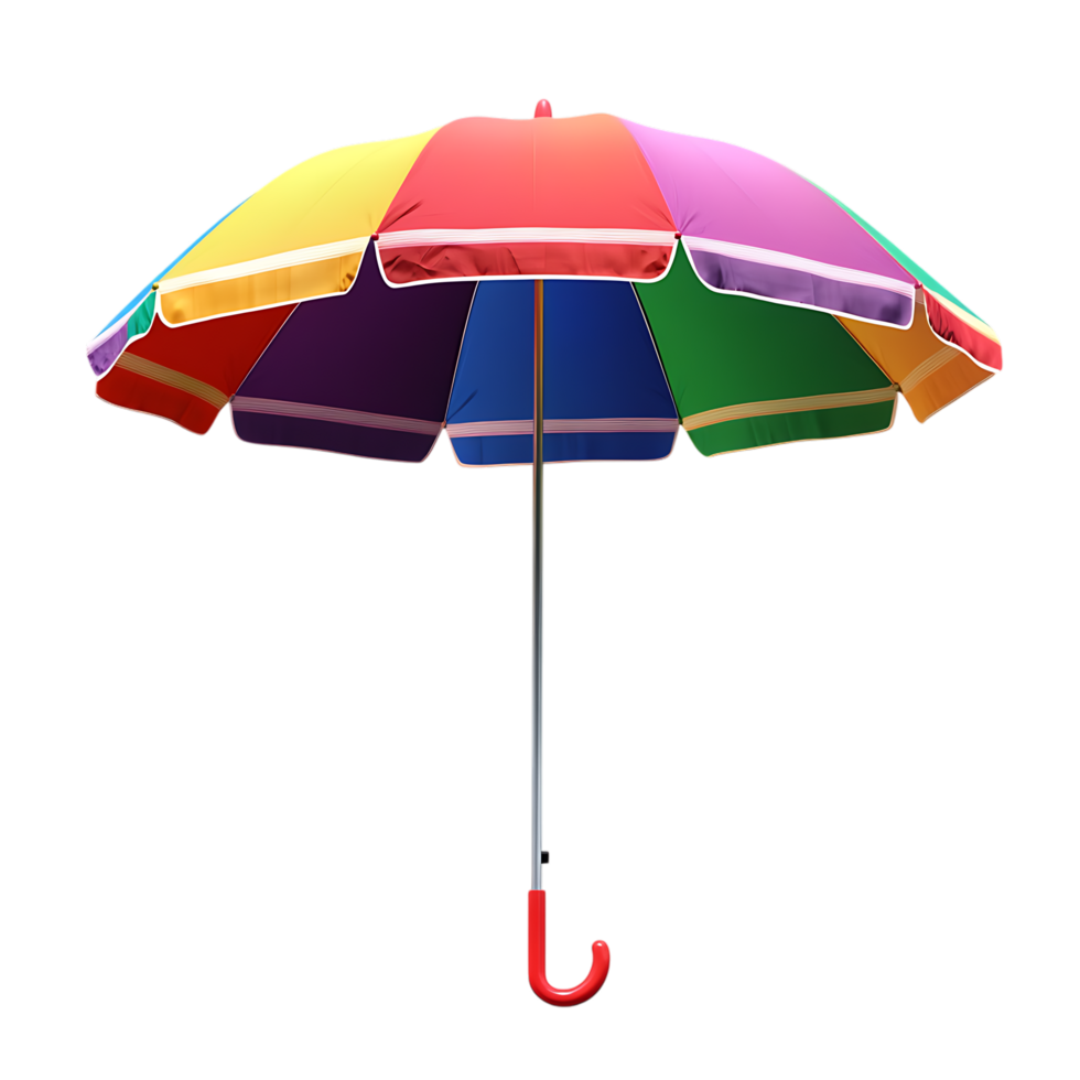 PNG Vibrant Rainbow Beach Umbrella Against Transparent Background for Summer Promotions, Beach Resort Branding, or Vacation-Themed Designs