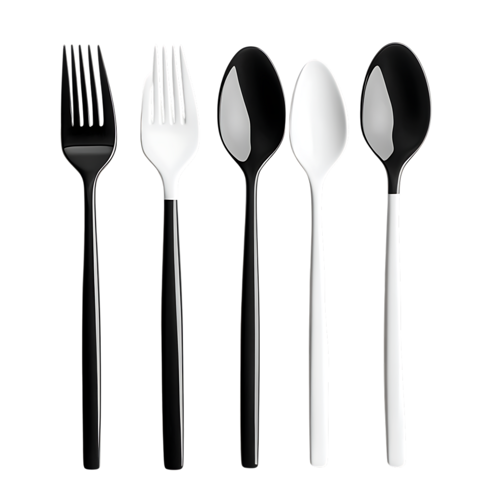 PNG Monochromatic Cutlery Set Elegant Black and White Spoon Against Transparent Background