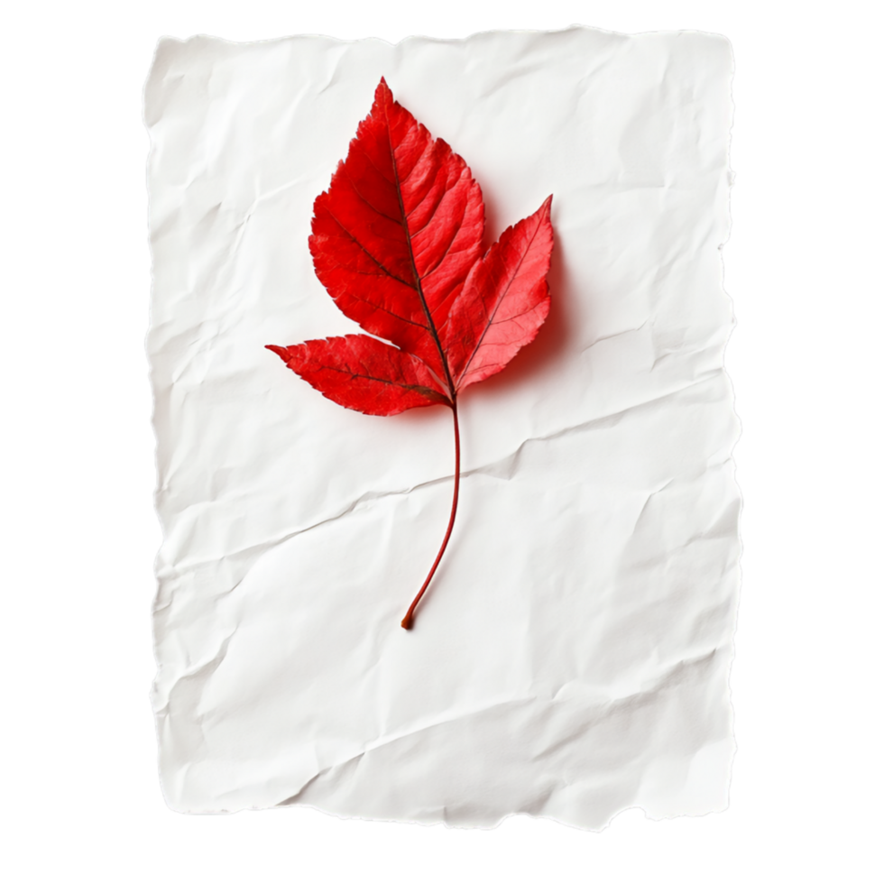 PNG White Paper with Red Leaves and a Red Leaf on It Against Transparent Background for Elegant Design Projects