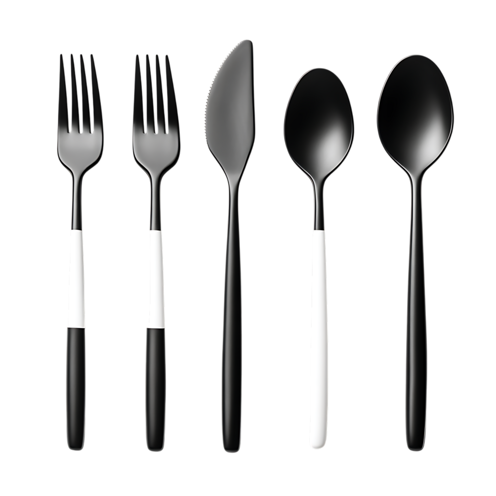 PNG Monochromatic Cutlery Set Elegant Black and White Spoon Against Transparent Background