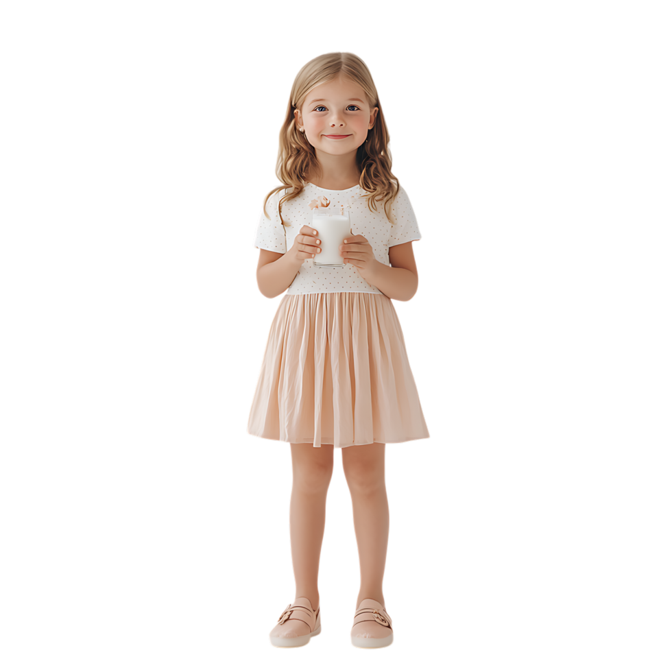 PNG Little Girl Holding a Glass of Milk Against Transparent Background