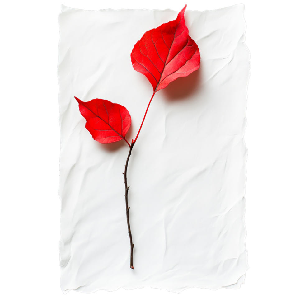 PNG White Paper with Red Leaves and a Red Leaf on It Against Transparent Background for Elegant Design Projects