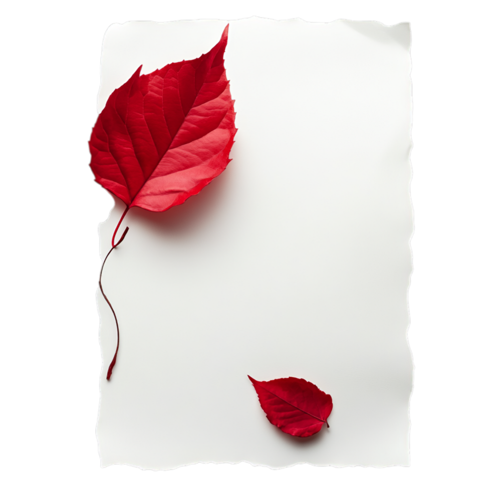 PNG White Paper with Red Leaves and a Red Leaf on It Against Transparent Background for Elegant Design Projects