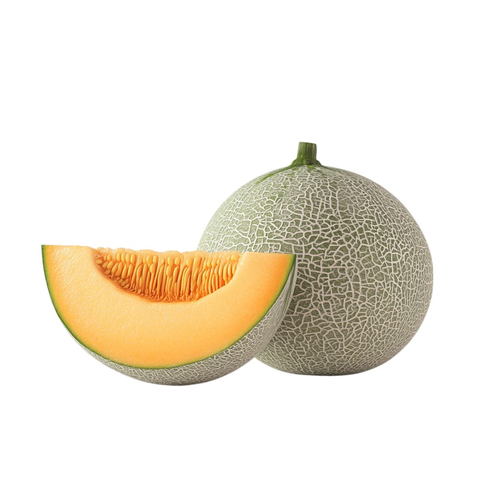 Cantaloupe Side View Full Length 3D Rendering Against White Background png