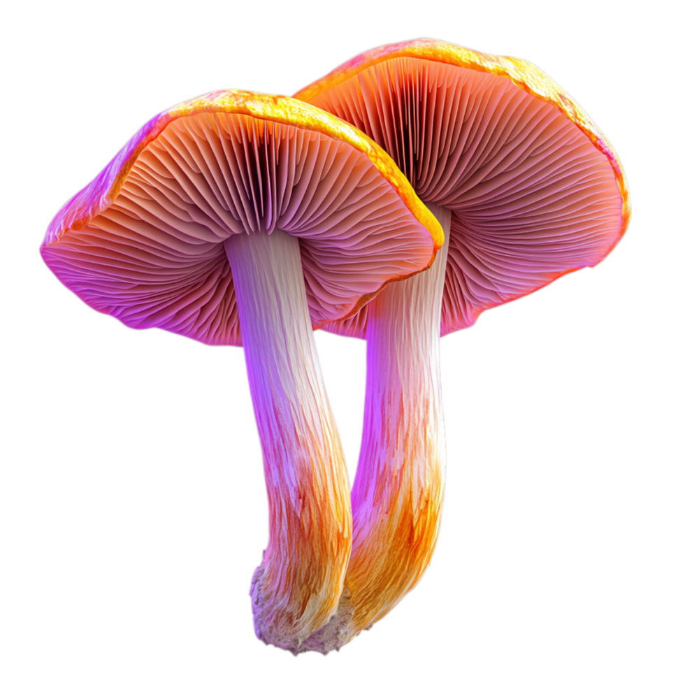Enchanted Forest Fungi, A Pair of Vibrant Mushrooms Against Transparent Background for Nature Branding, Botanical Themes, or Fantasy Campaigns png