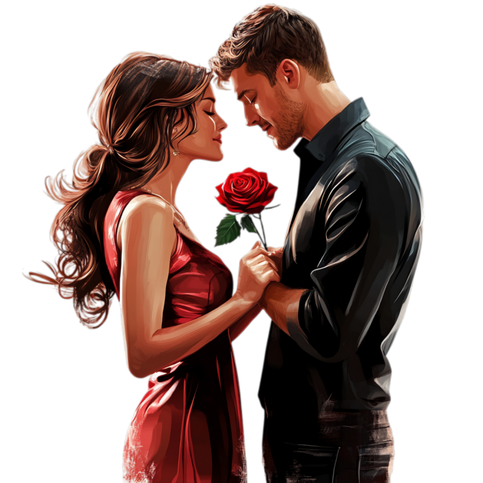 PNG Valentine Couple Giving Rose of Love Against Transparent Background for Romantic and Wedding Designs