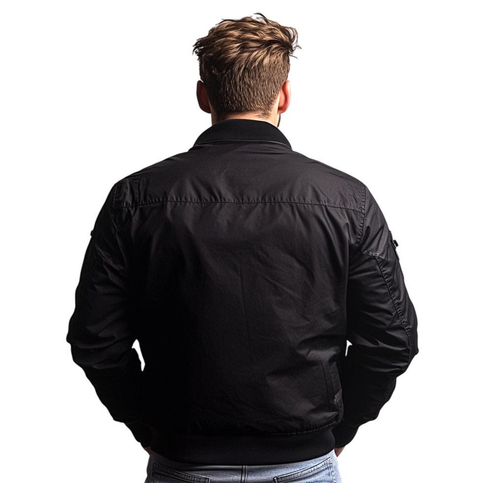 PNG Back View of Man in Black Jacket Against Transparent Background for Fashion Designs, Urban Themes, or Minimalist Illustrations