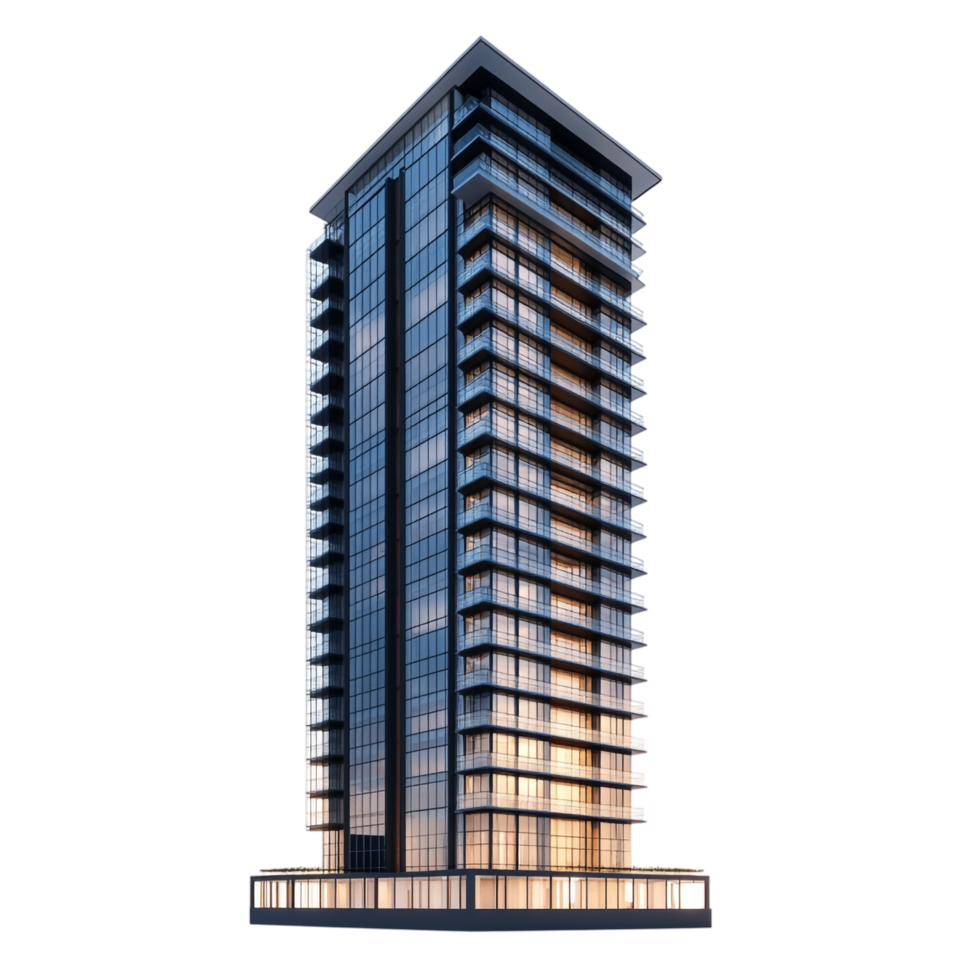 Skyscraper Residential 3D Rendering Against transparent Background png