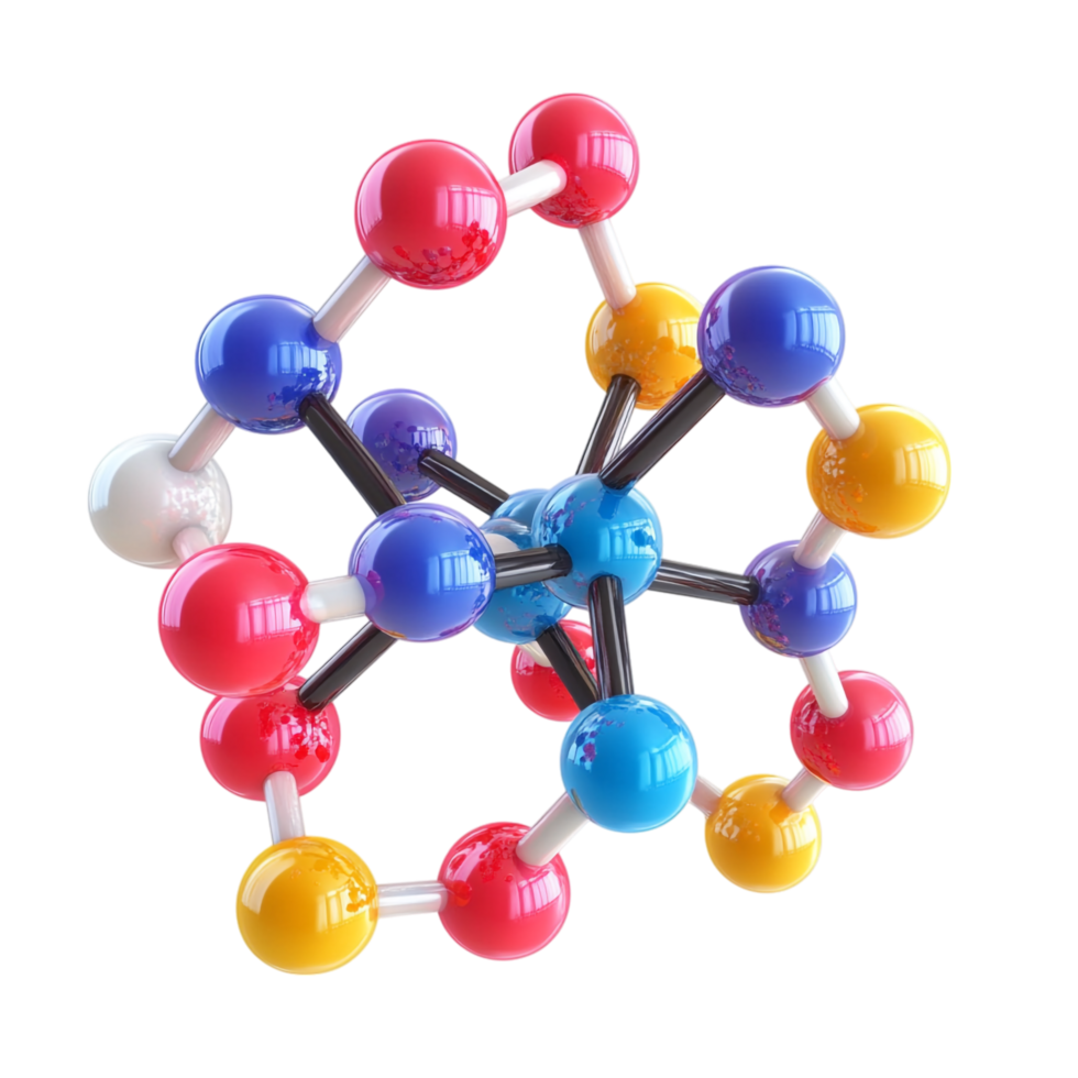 Organic molecule model 3D illustration isolated against a transparent background png