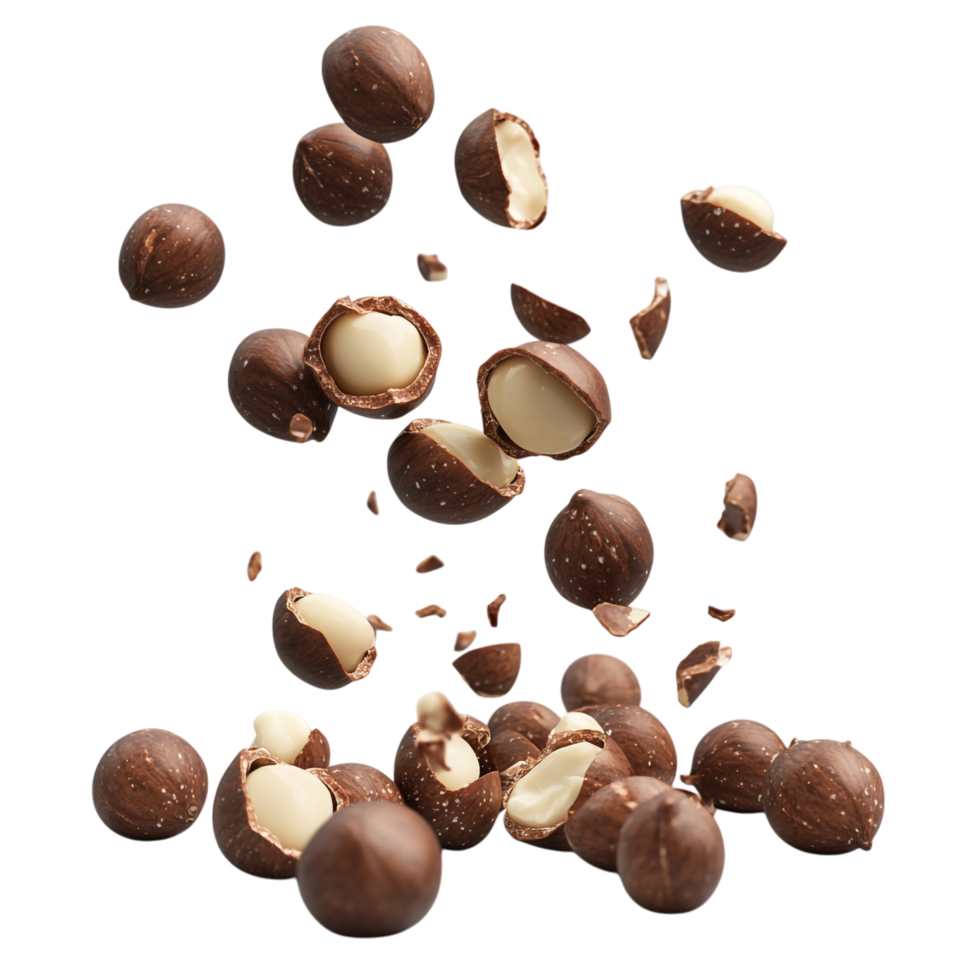 Falling Macadamia Nuts 3D Rendering Against White Background png