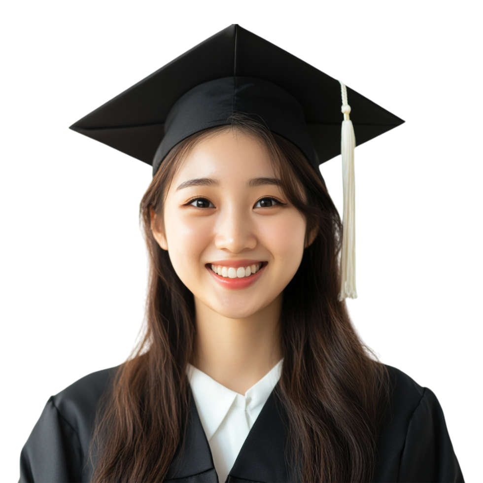 Smiling Asian Female Graduate Isolated on transparent Background png