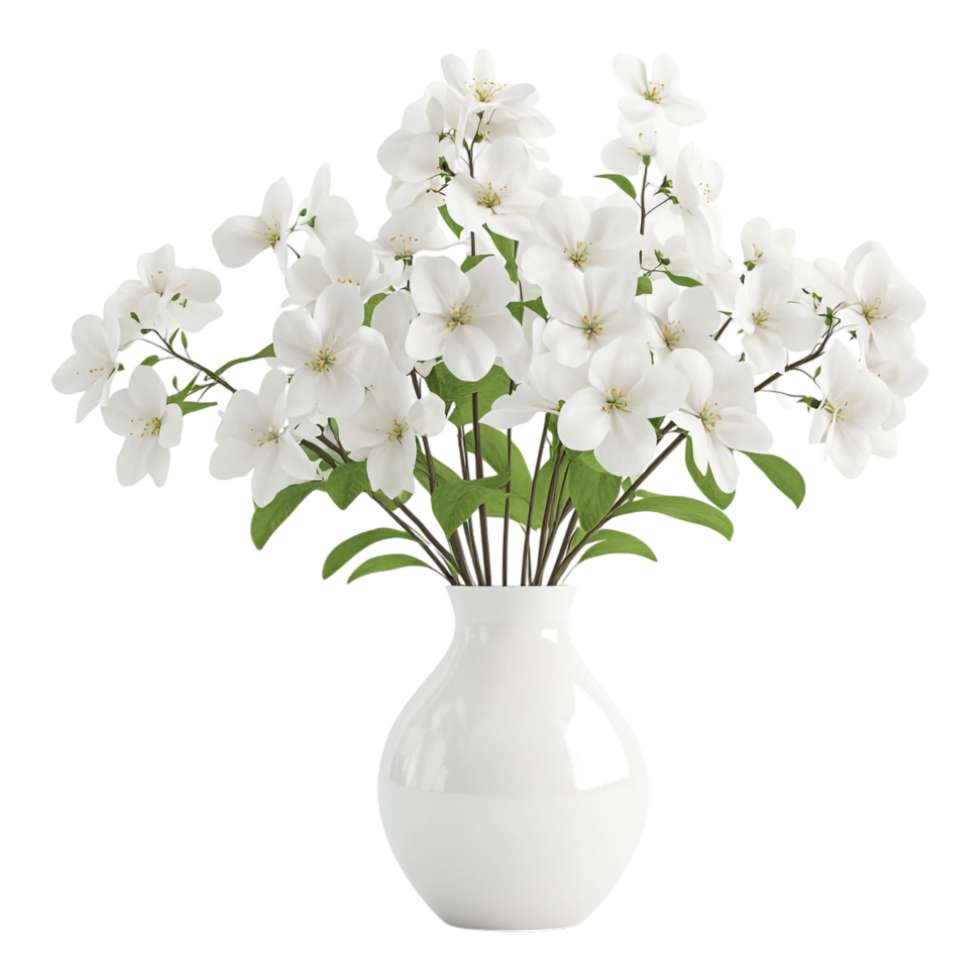 White flowers in a vase isolated against transparent background png