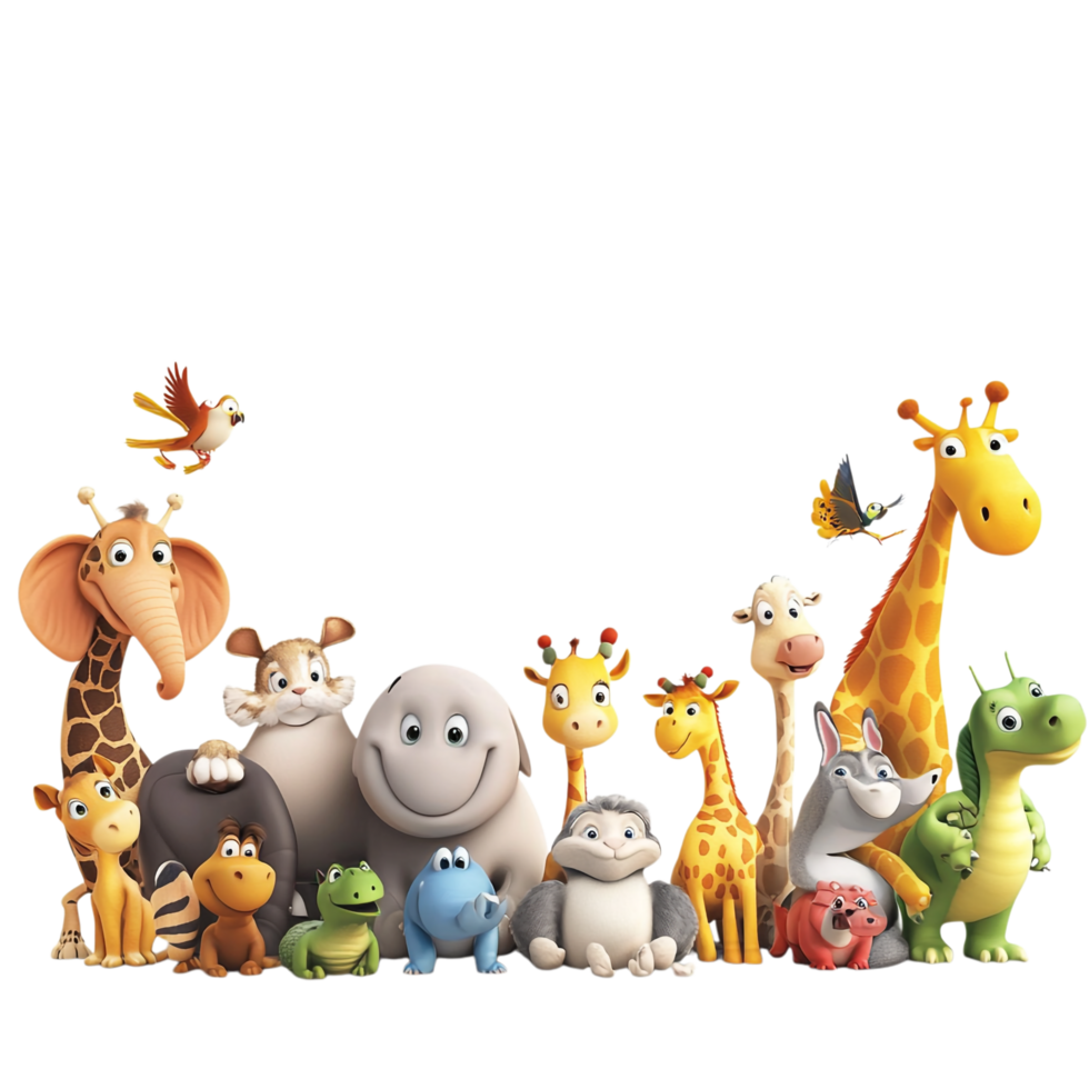 Border Template with Cute Animals - 3D Rendering Against White Background png