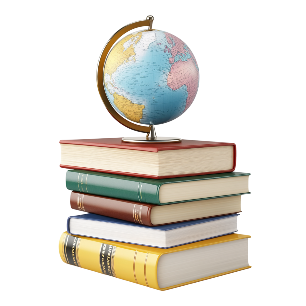 Stack of Books and a 3D Globe - Education 3D Rendering png