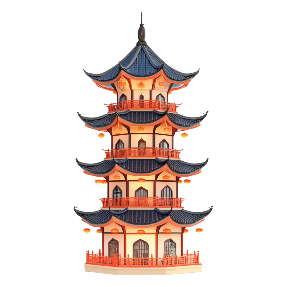 Pagoda lantern 3D illustration isolated against a transparent background png